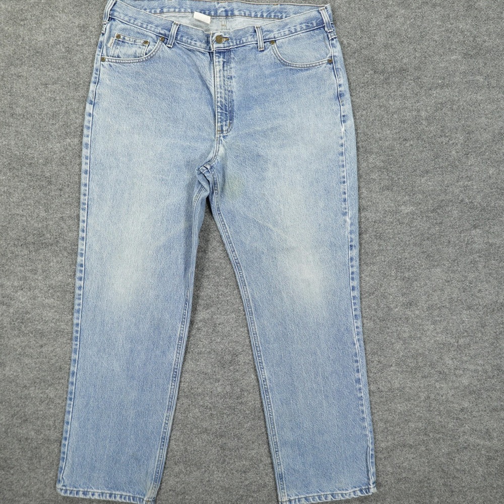 Carhartt Jeans Mens 40x32 Light Wash Blue Traditional Fit Straight Leg Denim